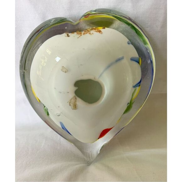 Murano Heart Glass Paperweight MULTI COLOR DECO 70’s MCM VTG - Picture 3 of 4